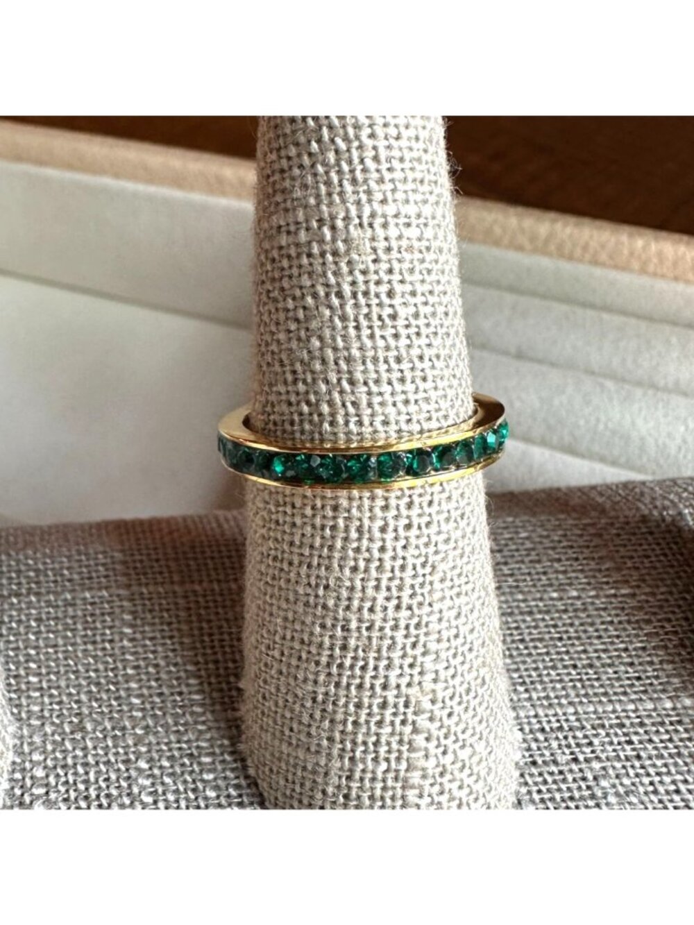 SZ 5 Green Cubic Zirconia Eternity Band Ring 18K PVD Gold-Plated Stainless Steel - Picture 2 of 3